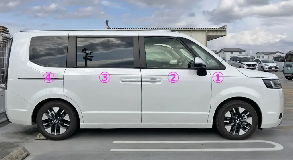 ステップワゴンAIR EX e:HEVのサイドの窓ガラスのサイズ